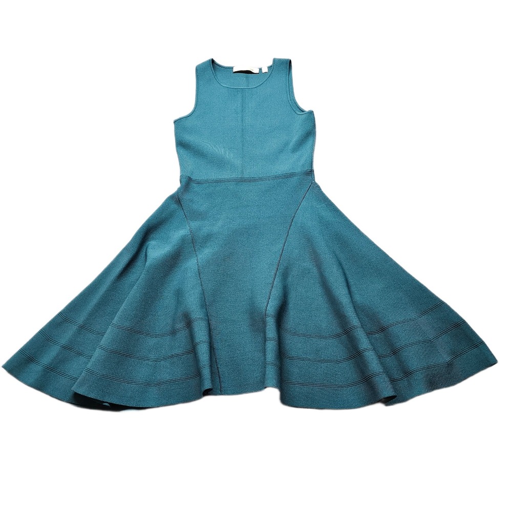 Keepsake Fit & Flare Dress Womens Medium‎ Green Ribbed Knit Stretch Sleeveless
